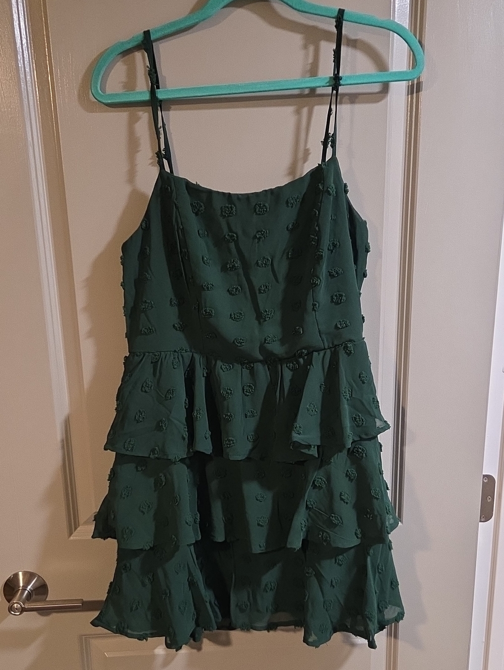 Altar'd State Emerald Green Tiered Spaghetti-Strap Mini Dress